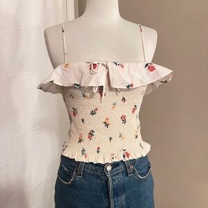 Zara Smocked Floral Crop Top